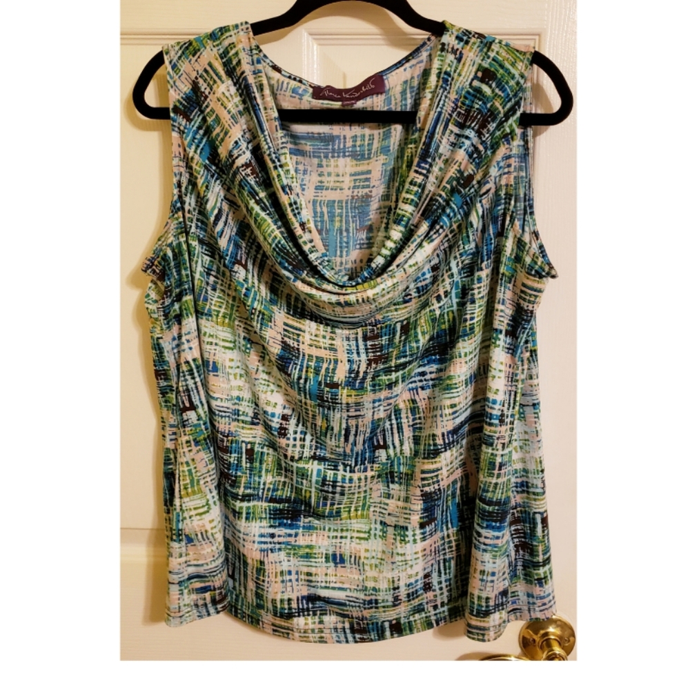 Geometric cowl neck top